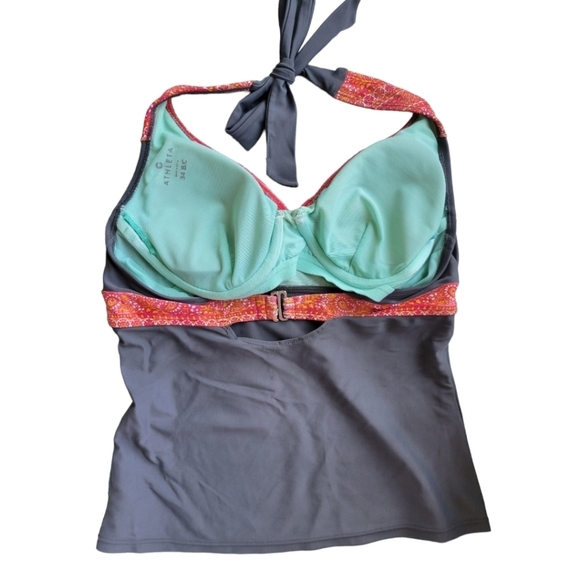 ATHLETA Ventana Bra Cup Halter Tankini Swim Top Gray Orange Paisley 34 B/C Beach - Picture 7 of 10